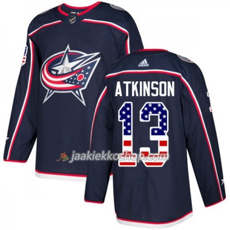Miehille NHL Blue Jackets Pelipaita Cam Atkinson 13 Adidas 2017-2018 Marine Sininen USA Flag Fashion Authentic